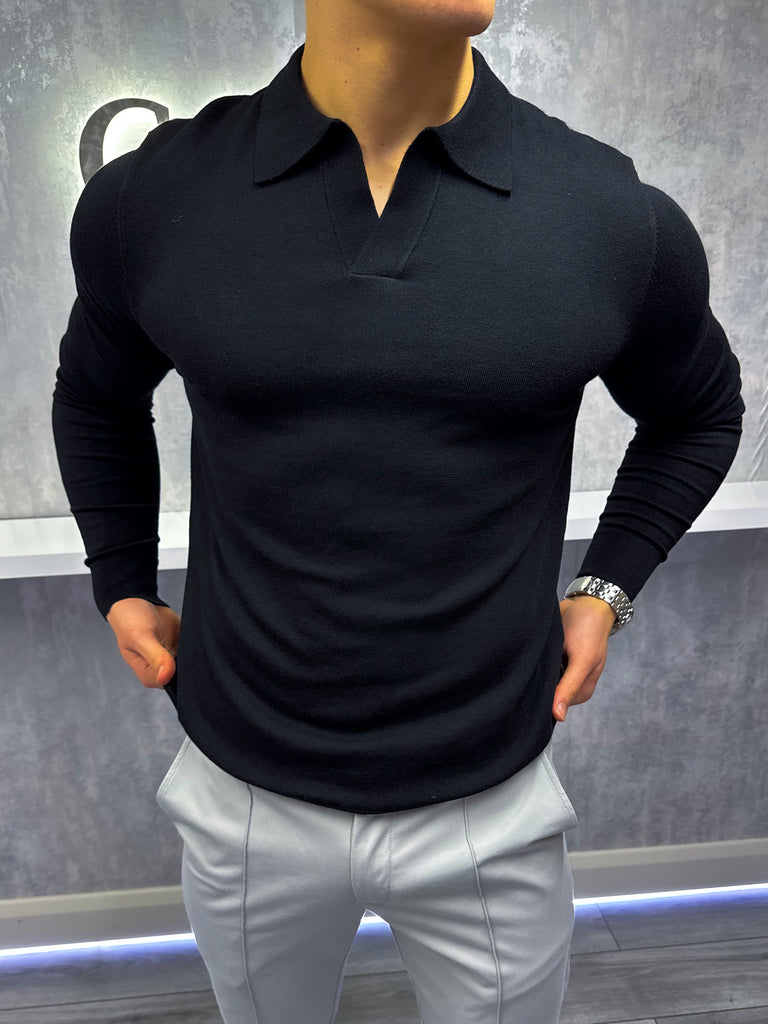 Rockefeller long Sleeve Polo Shirt - Black - CALI CLO UK product image