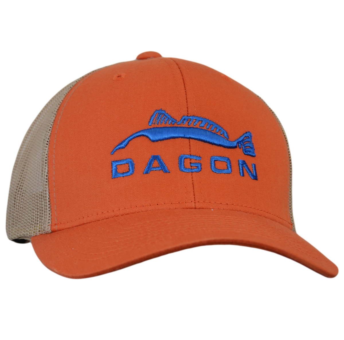 Men's Jumping Trout Fishing Embroidered Mesh Back Trucker Hat,  Charcoal/Neon Orange