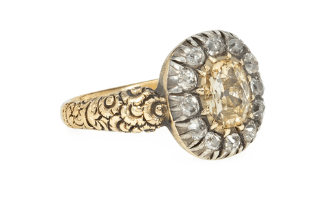 Georgian diamond and 18-karat gold halo ring