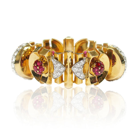 Gold, ruby and diamond bracelet, circa 1940s.