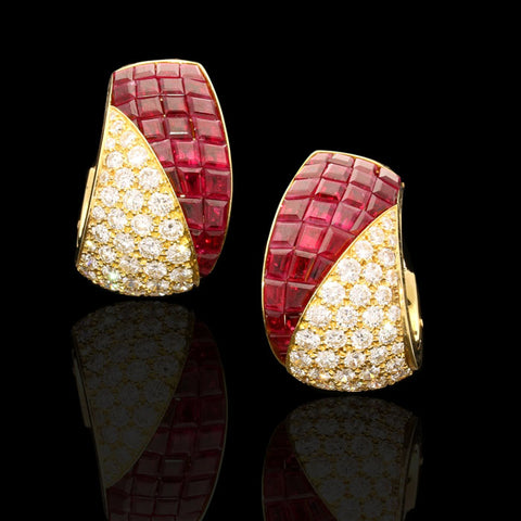 Earrings in gold and diamonds with Mystery Set rubies by Van Cleef & Arpels