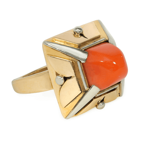 Art Deco coral, gold and platinum cocktail ring