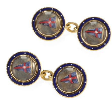 Victorian rock crystal and enamel Benzie and Cowes New York Yacht Club cufflinks