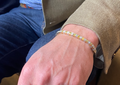 Yellow diamond, white diamond and platinum line bracelet