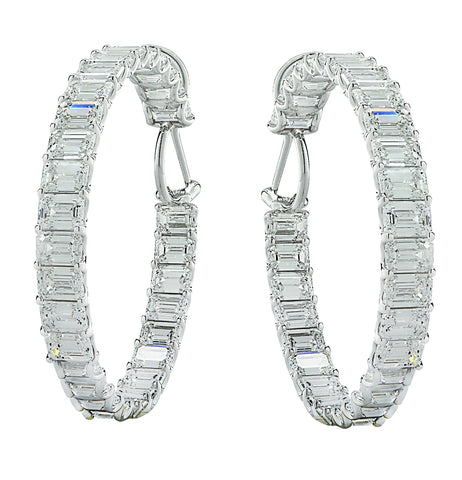 : Platinum hoop earrings feature 29.77-carats of emerald cut diamonds