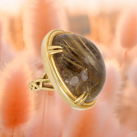 French rutilated quartz and 18-karat gold ring, circa 1970s