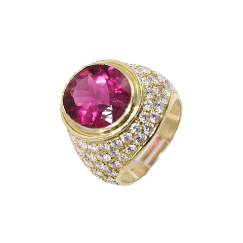 French 7.53 rubellite tourmaline, diamond and gold ring