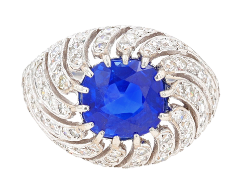 Unheated 3.53-carat Kashmir Sapphire, diamond and platinum ring.