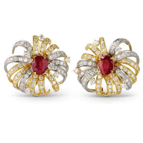 Diamond, Burma ruby, 18-karat gold and platinum earrings by Jean Schlumberger for Tiffany & Co.