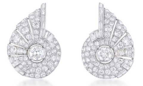 French Art Deco diamond and platinum earrings.