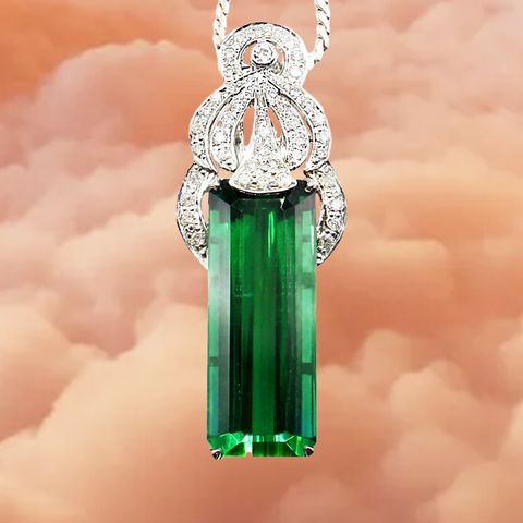 37.63-carat green tourmaline, diamond and platinum pendant