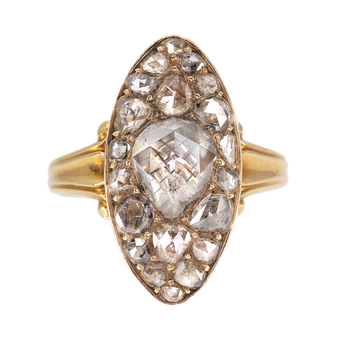 Rose cut diamond and 18-karat gold ring.