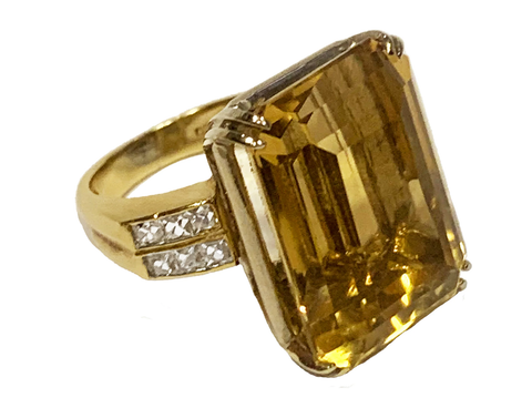 Retro citrine, diamond and 18-karat gold cocktail ring, circa 1940s