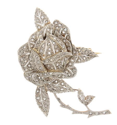 Edwardian rose cut diamond and platinum topped gold brooch.