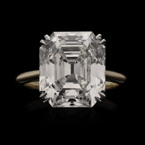 9.01-carat Asscher cut diamond and 18-karat gold ring.