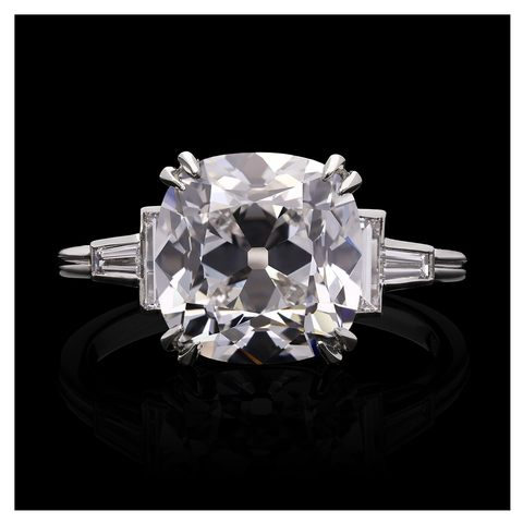 4.01-carat old mine cushion cut diamond and platinum ring.