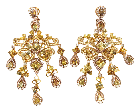 Colored diamond and 18-karat gold chandelier earrings