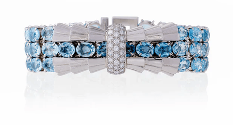 Platinum, aquamarine and diamond bracelet, signed Tiffany & Co., made by Verger Freres, France, circa 1930s.