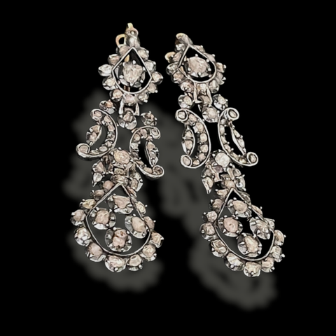 Rose cut diamonds and silver earrings, closed back, Iberian, circa late 1700s.