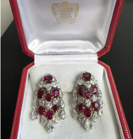 Burma ruby, diamond and platinum earrings, Cartier Paris, circa 1970s
