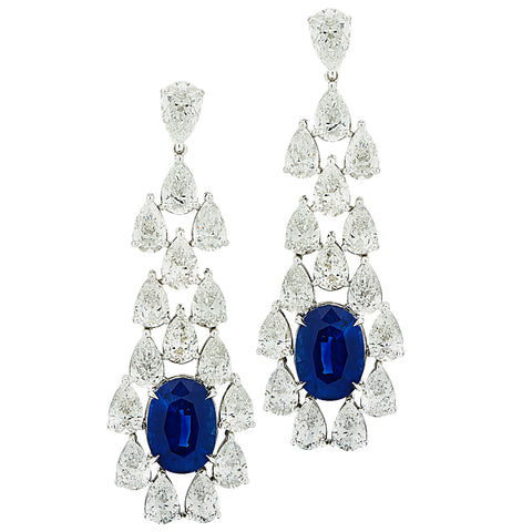 Sapphire, diamond and 18-karat white gold earrings, by Vivid Diamonds