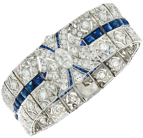 Art Deco diamond, sapphire and platinum bracelet