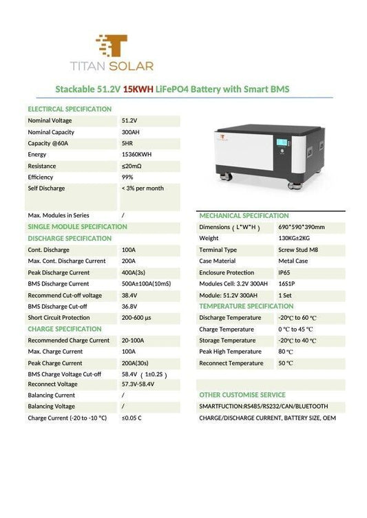 10kWh Stapel Speicher PV Titan Solar Akku Batterie 51.2V 200Ah mit