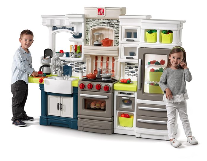 This trendy play kitchen will have the kids occupied for hours!