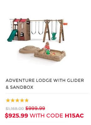 ADVENTURE LODGE PLAY CENTER WITH GLIDER AND SANDBOX COMBO
