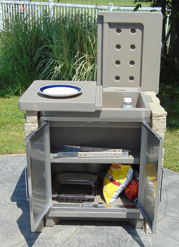 Store cold items as well as grilling accessories in the StoneFront Cooler & Storage.