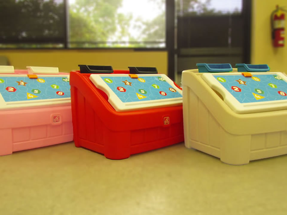 toy boxes and art lids