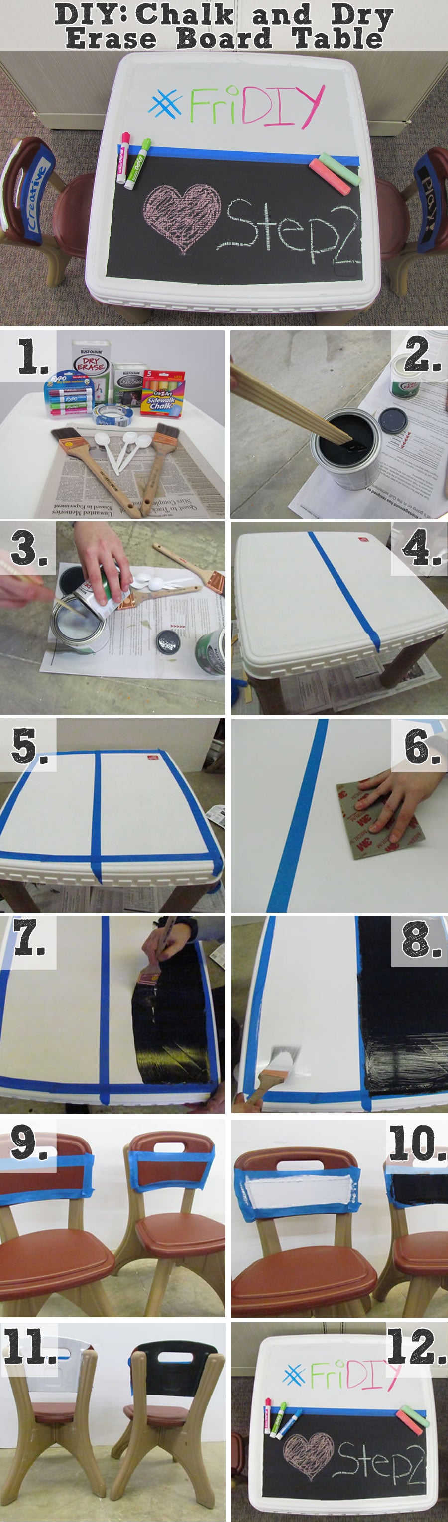 kid's chalk and dry erase board table