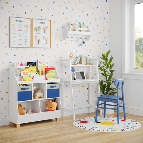 Children's bedroom with RiverRidge Home ladder desk and toy organizer