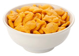 a white bowl filled with goldfish crackers