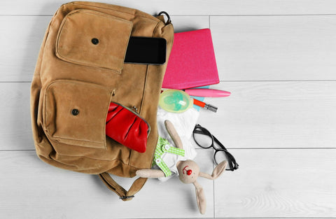 handbag with items in it