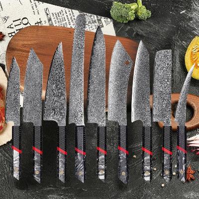 Couteau-Japonais-Damas-Serie-DMS-426-Finesse-et-Puissance-Forgees-ensemble