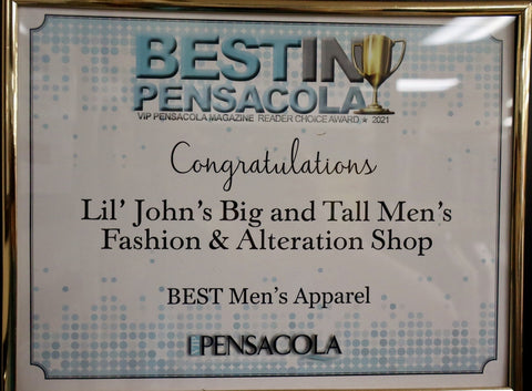 2021 VIP Best in Pensacola best mens apparel shop winner lil johns big and tall