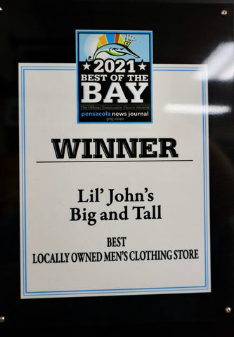PNJ 2021 Best of the Bay Winner of Best locally owned mens clothing store lil johns big and tall