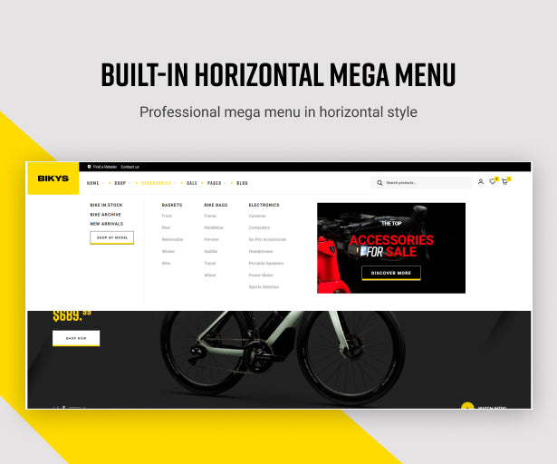 Built-in horizontal mega menu