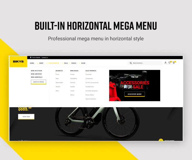 Built-in horizontal mega menu