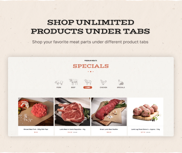 Shop unlimited products under tabs