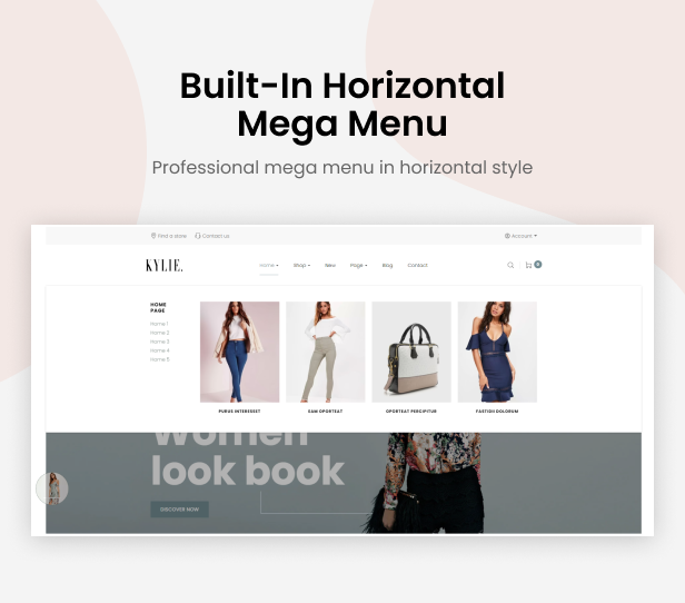 Built-in horizontal mega menu