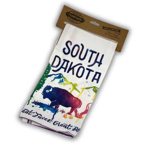  South Dakota Buffalo Watercolor Tea Towel 