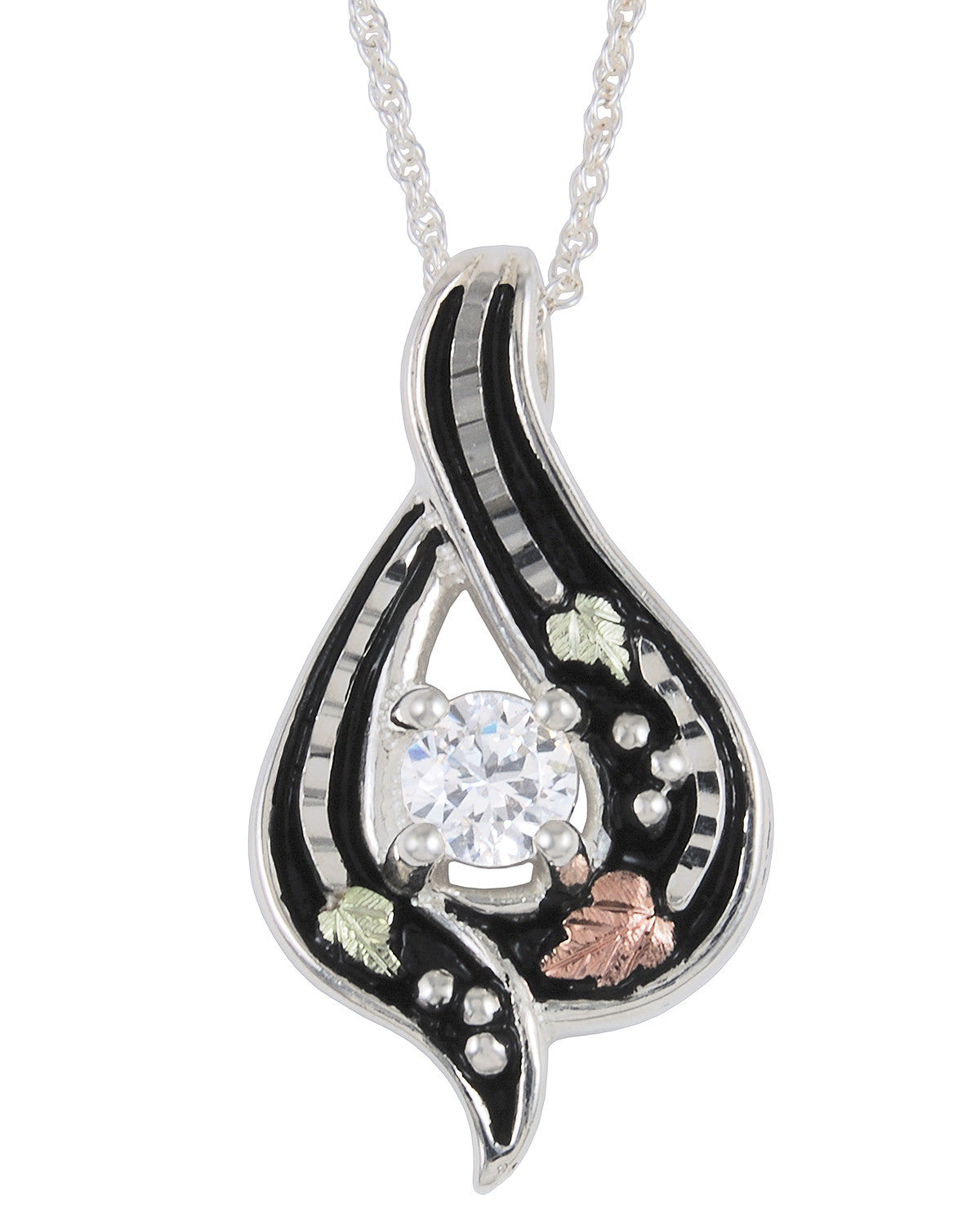  Black Hills Gold Sterling Silver Antiqued Pendant with CZ 