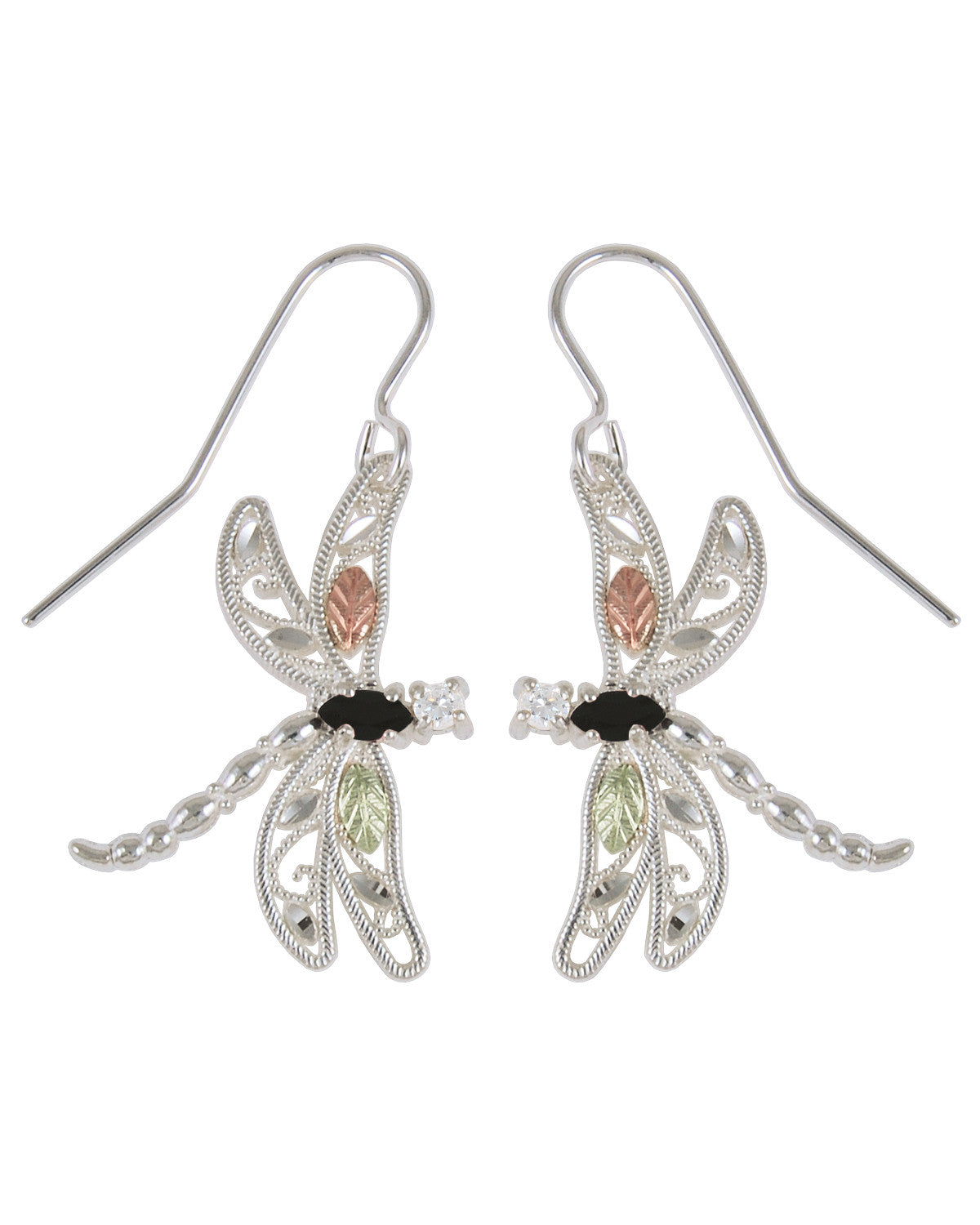  Black Hills Gold Sterling Silver Dragon Fly Earrings 