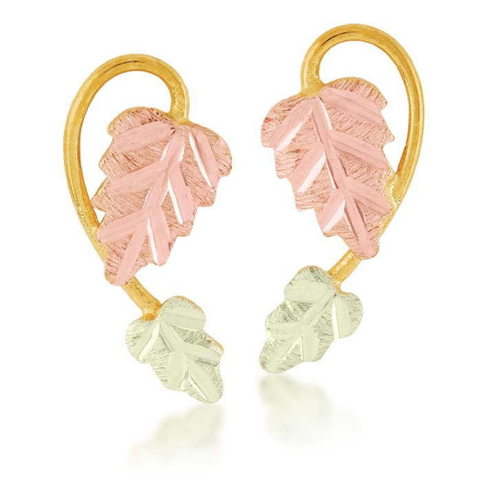  Black Hills Gold 10K Yellow Gold Vine Leaf Earrings 