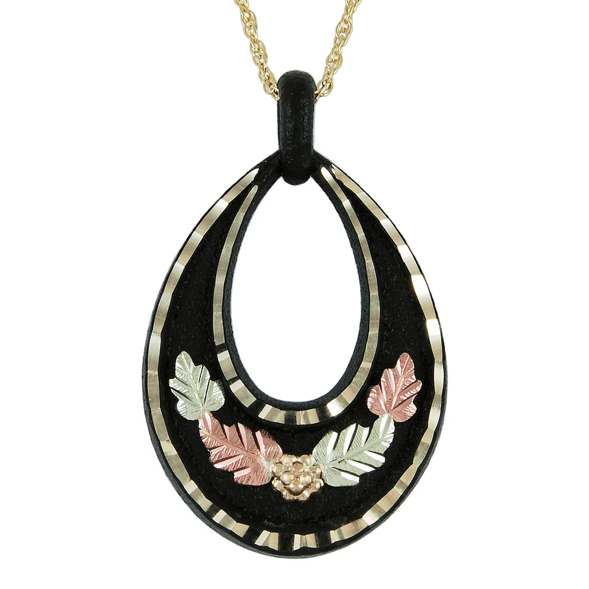  Black Hills Gold Black Powder Coated Oval Pendant 