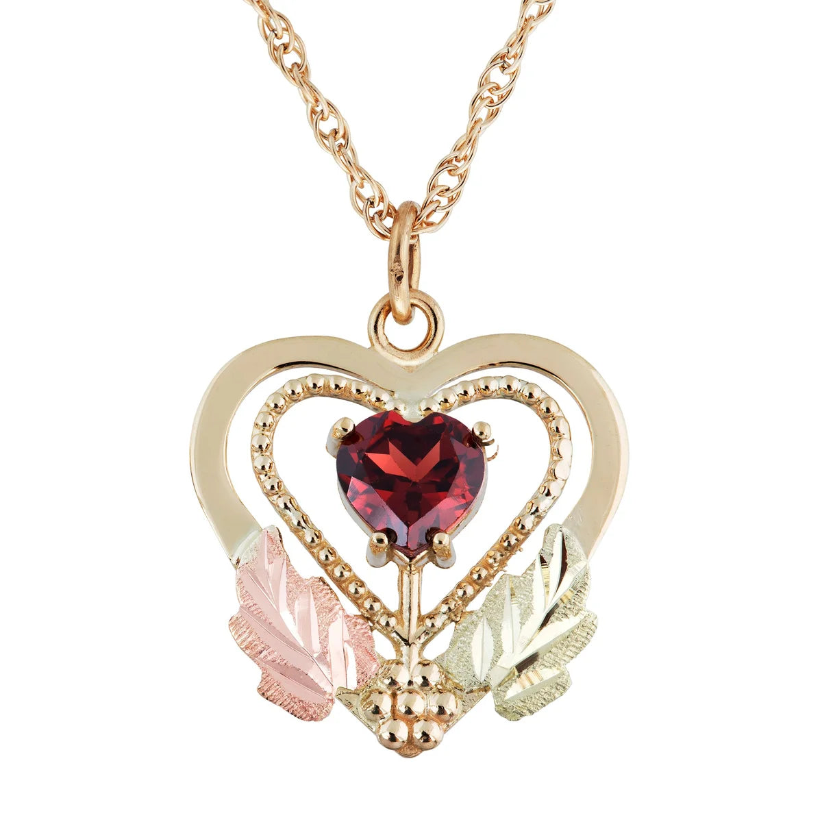  Black Hills Gold Garnet Heart Pendant 