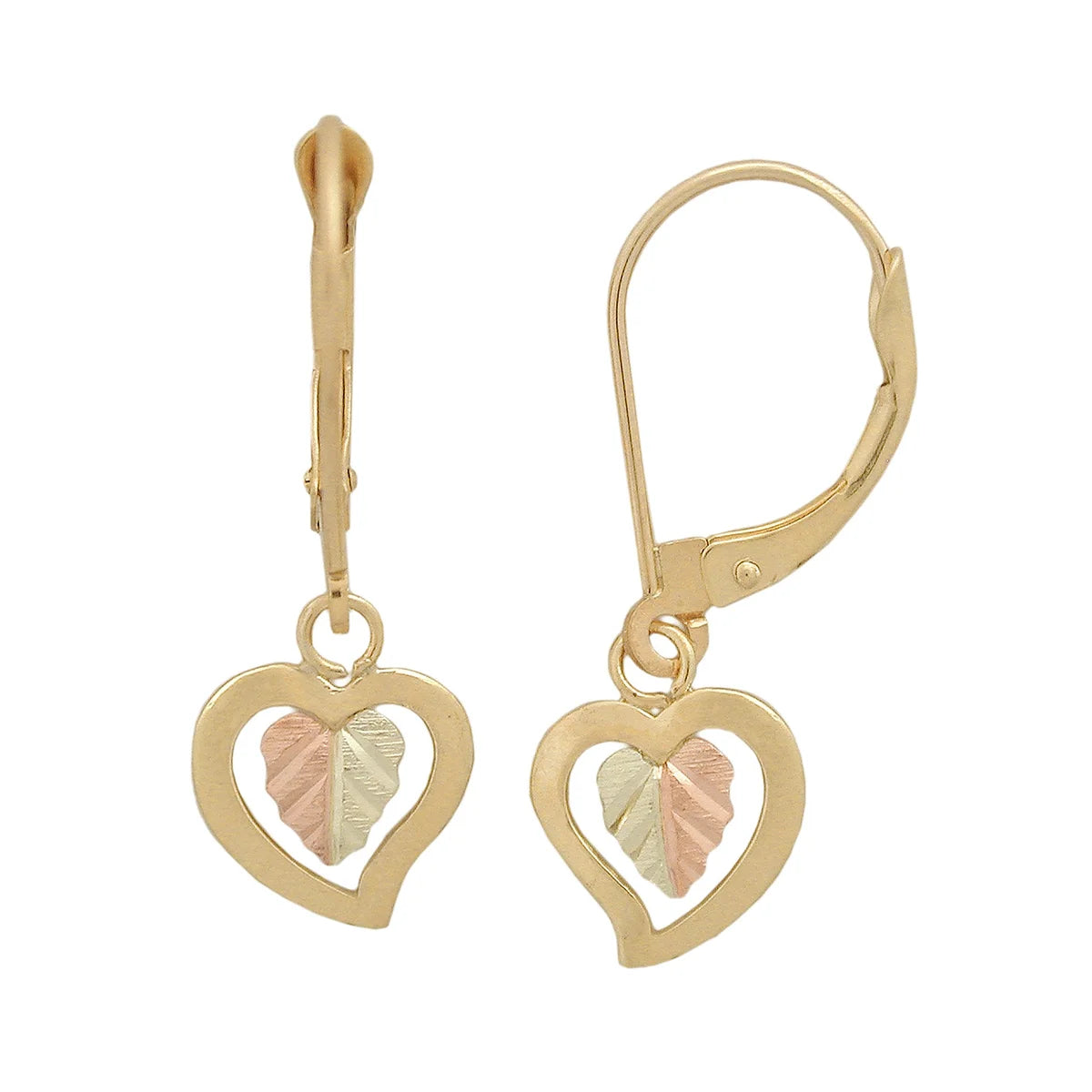  Black Hills Gold 10K Gold Heart Leverback Earrings 