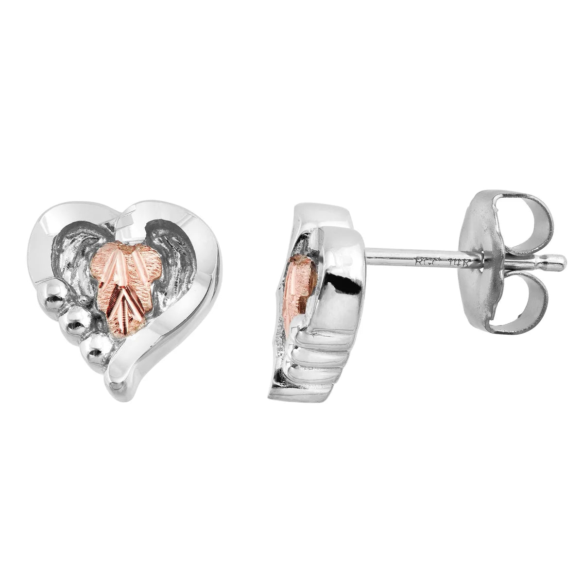  Black Hills Gold Silver Heart Stud Earrings 